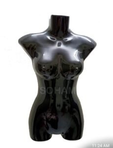 Glossy Black Female Torso Mannequin Display Bust for Jewellery & Apparel Showcase