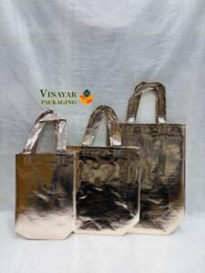 Silver Laminated Carry Bags – Durable Metallic gift Bags(pvc bags) - pack of 50 pcs