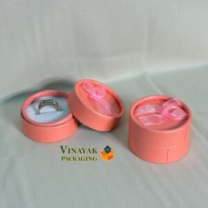 Elegant Round Ring Gift Boxes – Soft Peach Packaging with Ribbon Bow 1 Pack 30 Pcs