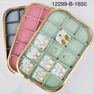 Premium Side metal Velvet Jewelry Organizer Tray with Gold Frame – Multi-Compartment Ring & Earring Storage