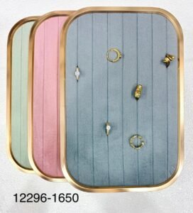 Luxury Side Metal Velvet Jewelry Organizer Tray with Gold Frame – Ring & Earring Display