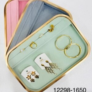 Premium Side Metal Velvet Jewelry Organizer Tray – Gold Frame Ring, Earring & Bracelet Display
