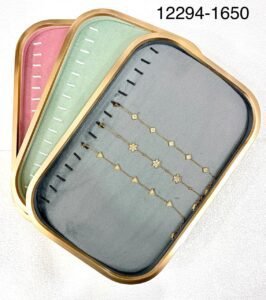 Premium Side matal Velvet Jewelry Organizer Tray with Gold Frame – Necklace & Bracelet Display