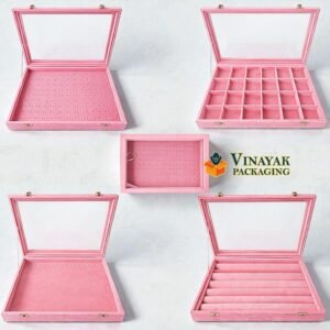 Premium Velvet Jewellery Display Box with Glass Lid | Ring, Earring, Pendant & Bracelet Organizer Case