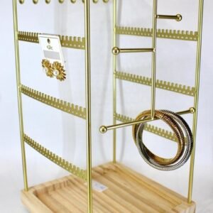 Premium Wooden & Metal Jewelry Display Stand with Rotating Hooks | Multi-Purpose Earring, Bracelet & Bangle Organizer