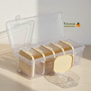Clear Plastic Multi-Compartment jewellery Storage Box with Gold Inserts - 6 pcs (8*8 cm)