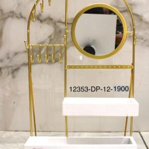 Gold Arch Jewellery Display Stand with Mirror & Hooks – Elegant Metal Organizer Rack