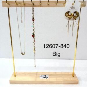 Big Wooden & Gold Metal Jewellery Display Stand – Premium Necklace & Earring Organizer
