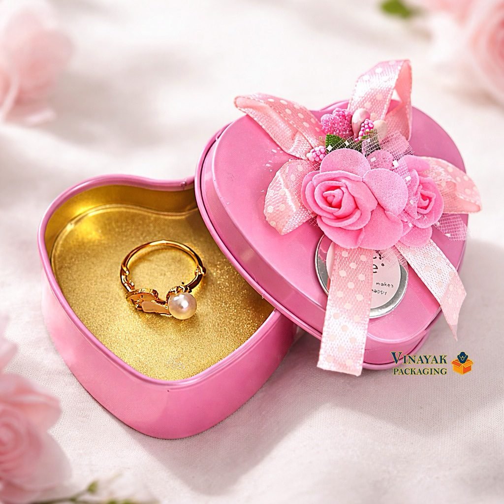 Elegant Pink Heart Shaped Gift Box with Floral Ribbon – Decorative Valentine & Return Gift Packaging Box (12 pcs) - Image 3