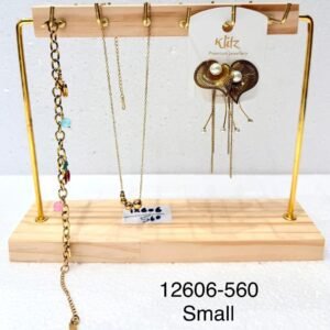 Elegant Wooden & Gold T-Bar Jewellery Display Stand – Small Necklace & Earring Holder