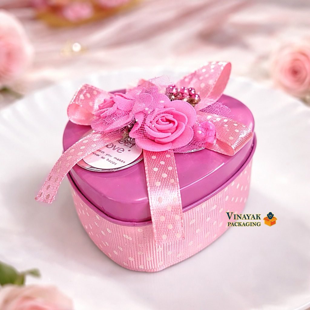 Elegant Pink Heart Shaped Gift Box with Floral Ribbon – Decorative Valentine & Return Gift Packaging Box (12 pcs) - Image 2